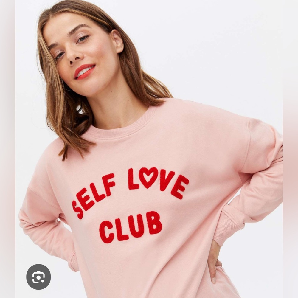 NWT New Look Maternity Pink Self Love Club Heart Logo Sweatshirt in Size S